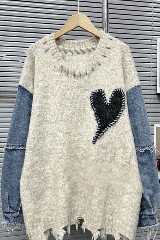 TX947 Stitching Denim Knitted Sweater