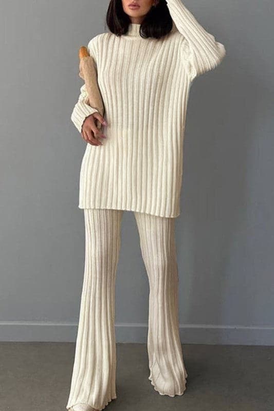 UX815 Turtleneck Knitted Top and Flare Pant Set