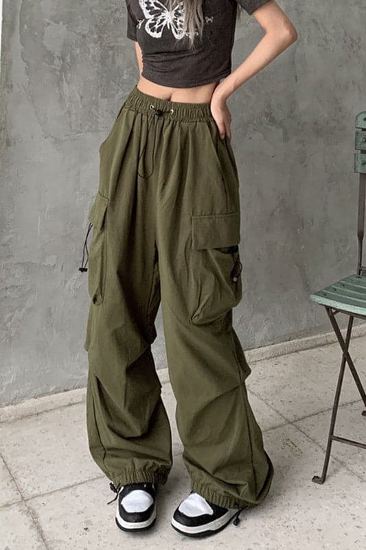 PY160 Drawstring Cargo Long Pants