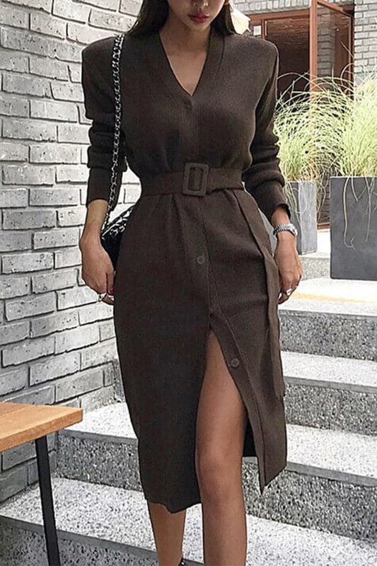 BY927 Button Up Knit Midi Dress