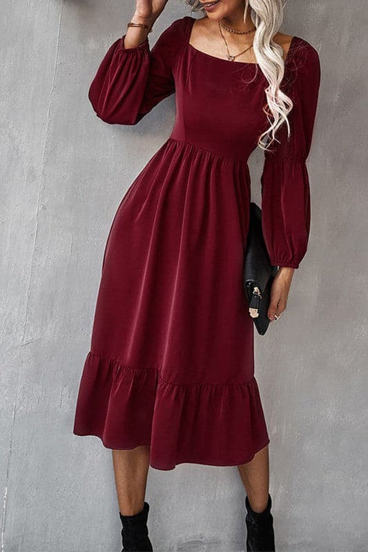 BY964 Ruffled Bohemian Hem Midi Dress