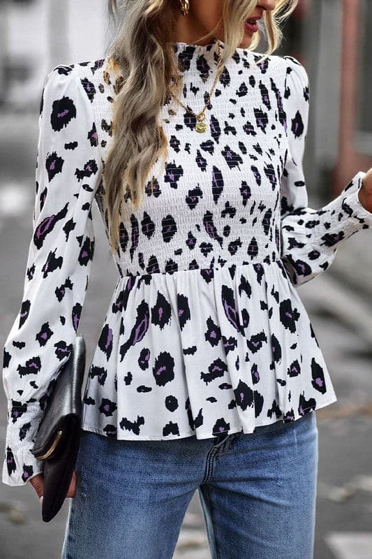 TY967 Colour Allover Printed Puff Sleeve Blouse