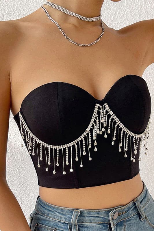 TZ092 Rhinestones Bustier Top