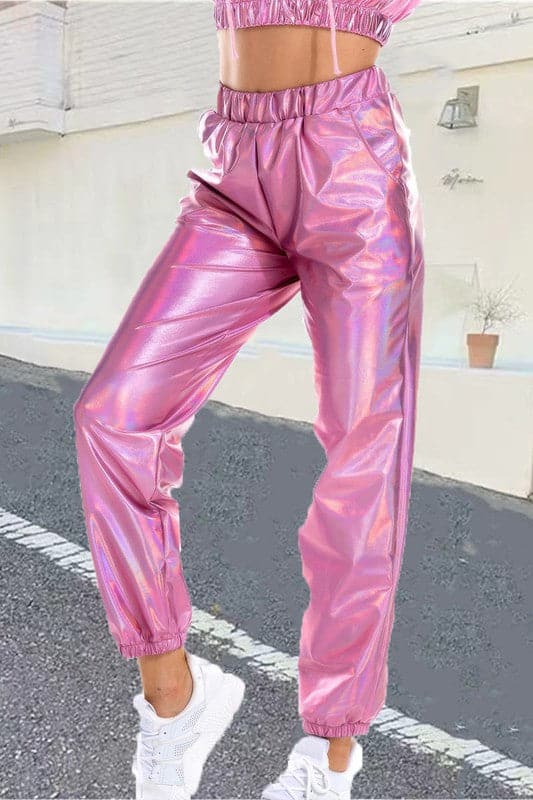 PZ679 Metallic Shiny Jogger Pants