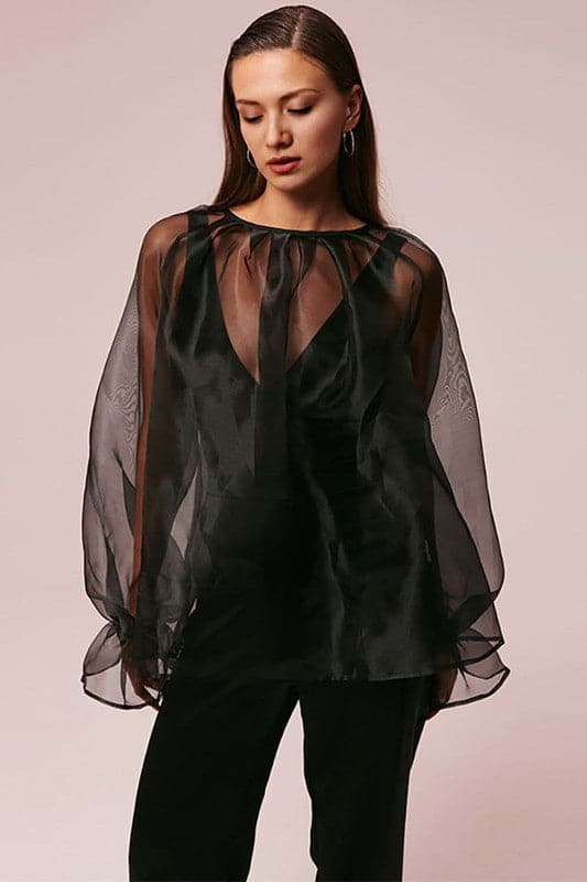 TA835 Sheer See Through Long Sleeve Blouse