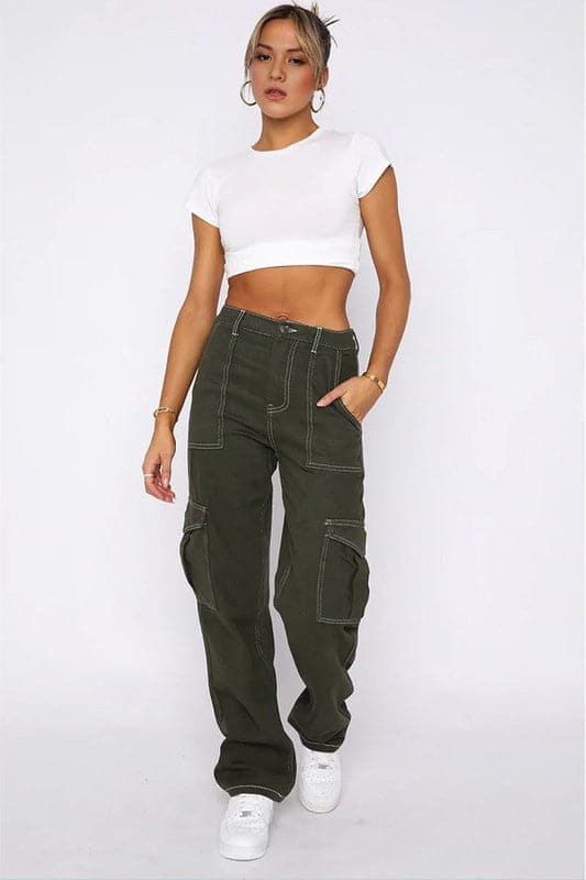 PA915 High Waist Whip Stitch Cargo Pants