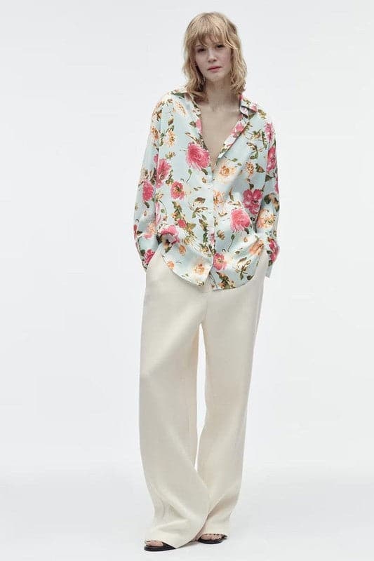 TA933 Floral Printed Silk Blouse