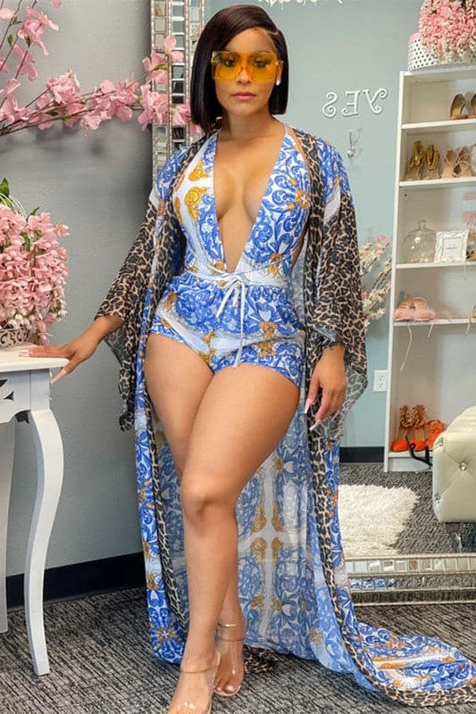 SA305 Long Kimono Swimsuit Set